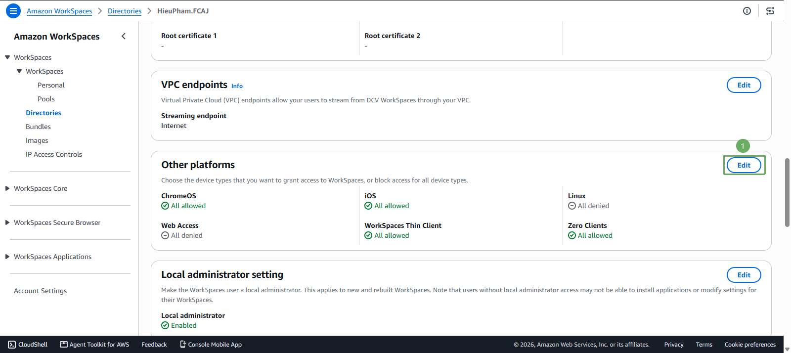 Access To Amazon WorkSpaces