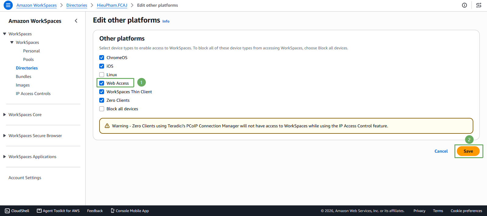 Access To Amazon WorkSpaces