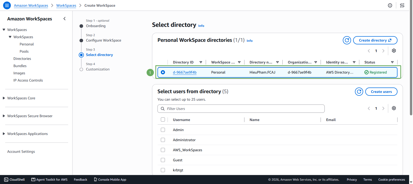 Deploy Amazon Workspace