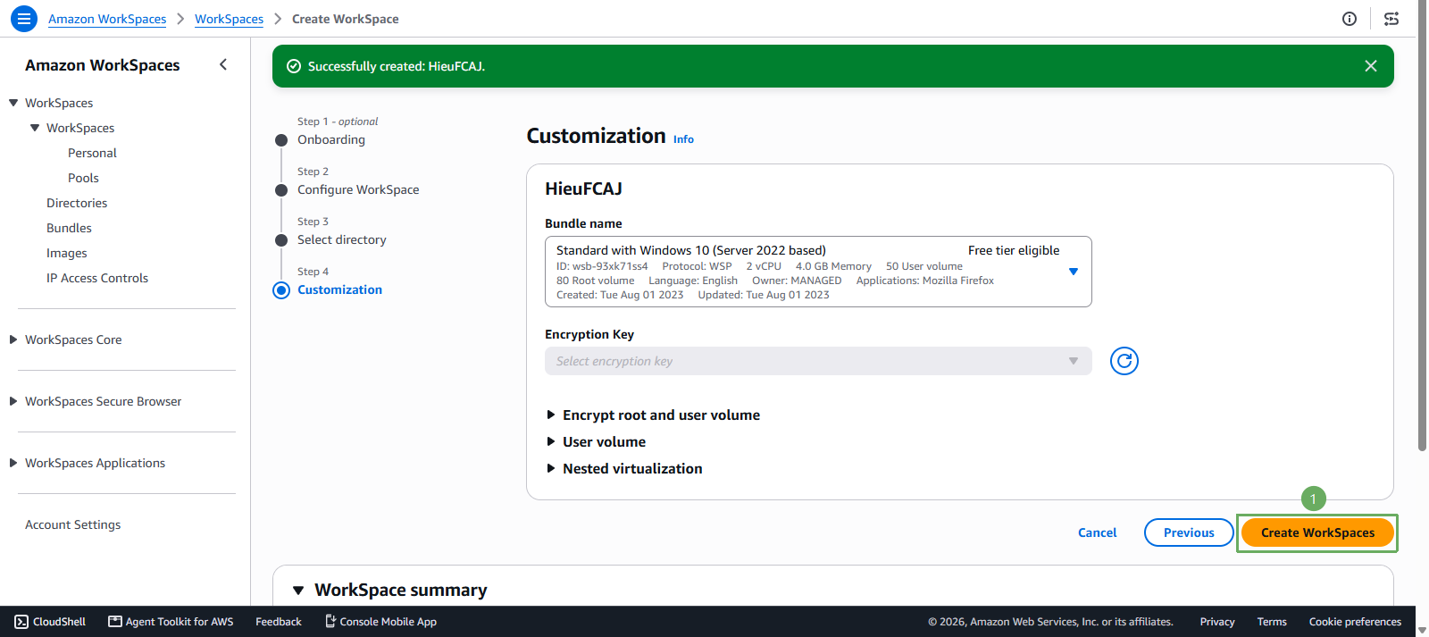 Deploy Amazon Workspace