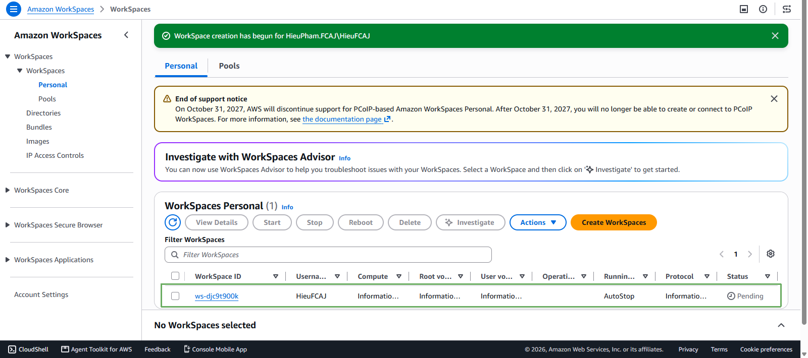 Deploy Amazon Workspace